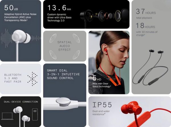 cmfnb5 CMF Wireless Bluetooth Neckband Pro, in Three Vibrant Colours - Dark Grey/Black Colour, White & Orange, with Deep Bass, Spatial Sound, ANC,Smart Dial & Fast Charging (Black/Dark Grey)