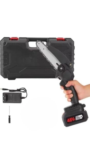 cs1 Cordless Mini Chainsaw 48V Rechargeable Electric Handheld Wood Cutter Portable One Hand Operated Pruning Saw with Battery Charger Kit for Cutting and Woodworking