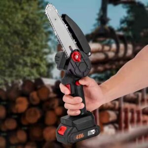 Cordless Mini Chainsaw 48V Rechargeable Electric Handheld Wood Cutter Portable One Hand Operated Pruning Saw with Battery Charger Kit for Cutting and Woodworking