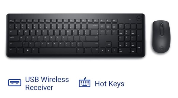 km322w-3 Dell KM3322W Wireless USB Keyboard and Mouse Combo, Anti-Fade & Spill-Resistant Keys, up to 36 Month Battery Life, 3Y Advance Exchange Warranty - Black