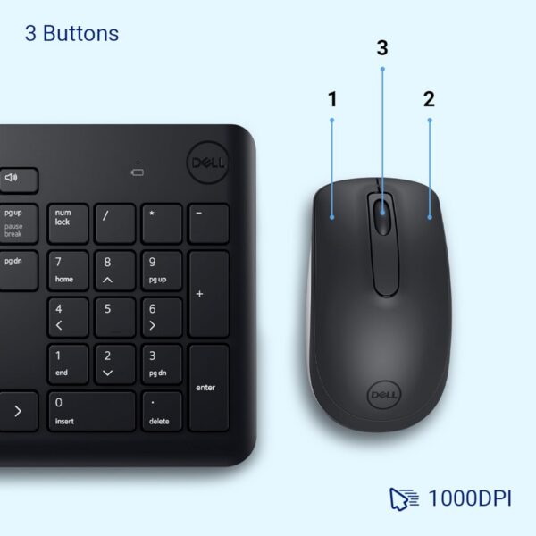 km322w-4 Dell KM3322W Wireless USB Keyboard and Mouse Combo, Anti-Fade & Spill-Resistant Keys, up to 36 Month Battery Life, 3Y Advance Exchange Warranty - Black