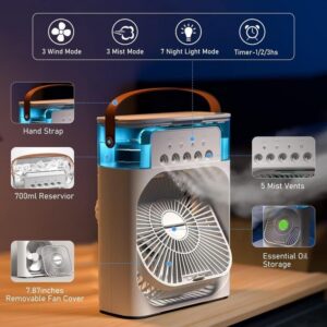 Mini Cooling Fan, Strong Air Supply, Third Gear Turbine, White Portable Desktop Air Cooler