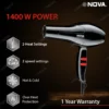 Nova NHP 8106 Compact 1400 Watts Hair Dryer for Women (Black)