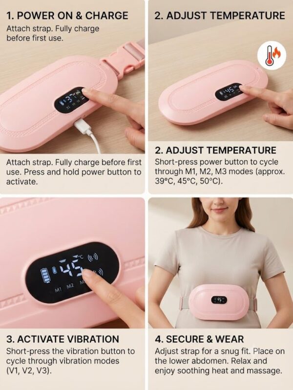 pc2 Rechargeable Period Cramp Relief Belt for Women Menstrual Heating & Massage Belt with Adjustable Heat Therapy & Vibration Massage Portable Electric Waist Belt for Menstrual Pain Relief, Relaxation & Comfort