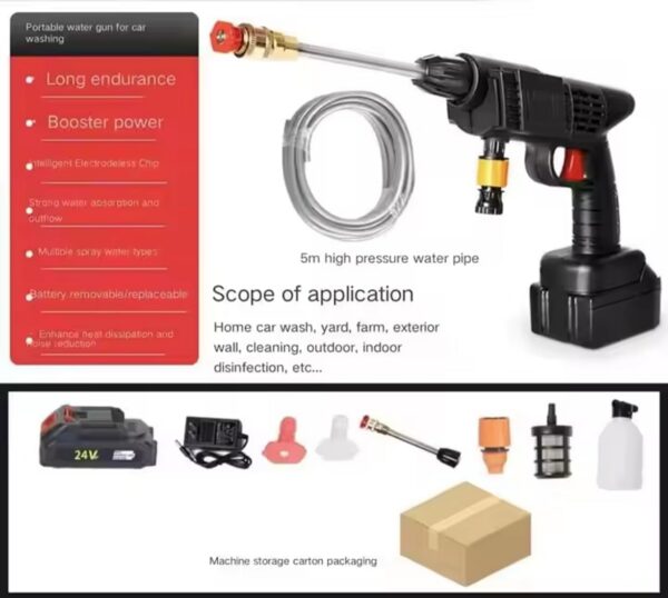 pcw4 Portable Cordless Pressure Washer Kit with Dual 48V Lithium Batteries, High Pressure Water Spray Gun, Rechargeable Car Washing Machine with Foam Sprayer, Filter, Hose Pipe & Multi purpose