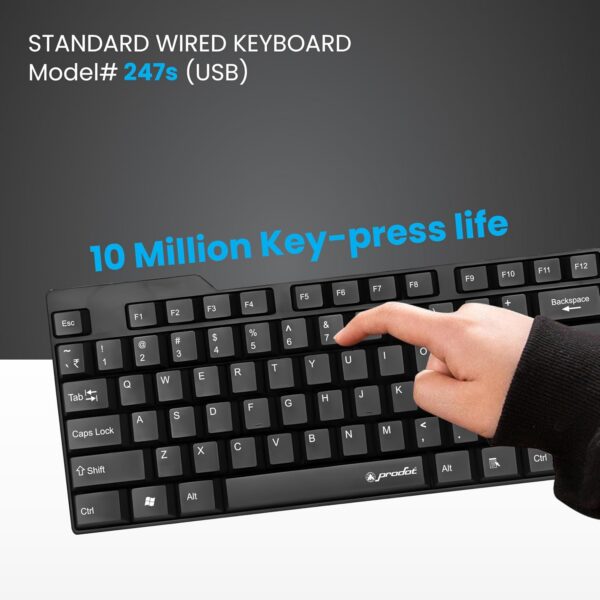 pdk3 ProDot ProSeries 247s USB Wired Keyboard I Plug & Play Technology I 104 Keys I 10M Key Life I 1.2m Cable I Rupee Key I Spill Resistant Design I Compatible with Windows, iOS, Linux I 1 Year Warranty