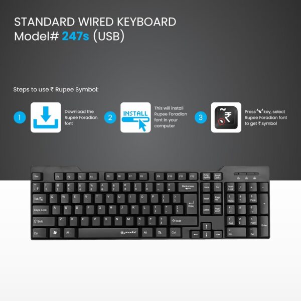 pdk4 ProDot ProSeries 247s USB Wired Keyboard I Plug & Play Technology I 104 Keys I 10M Key Life I 1.2m Cable I Rupee Key I Spill Resistant Design I Compatible with Windows, iOS, Linux I 1 Year Warranty