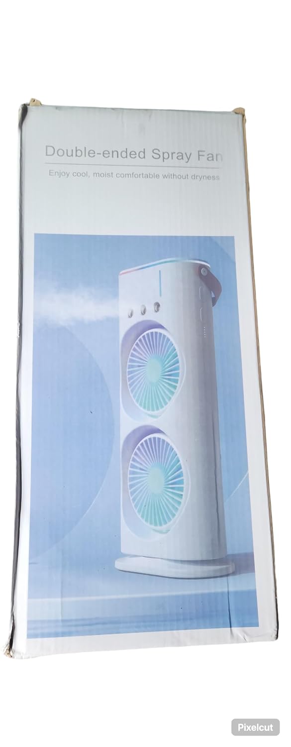 sf1 Double-Ended Spray Fan with Dual Fans and RGB Light, White Mist Humidifier, RGB LED Lighting, Portable Design, USB Powered, Desktop Tower