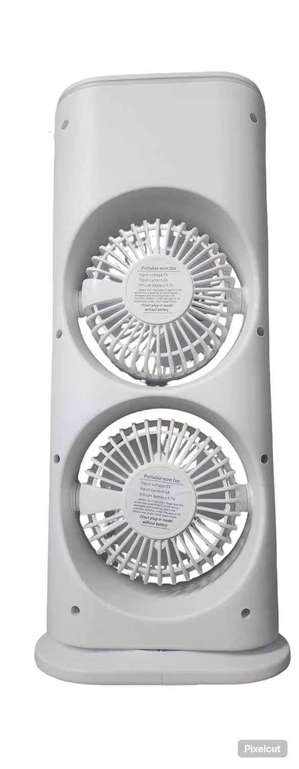 sf3 Double-Ended Spray Fan with Dual Fans and RGB Light, White Mist Humidifier, RGB LED Lighting, Portable Design, USB Powered, Desktop Tower