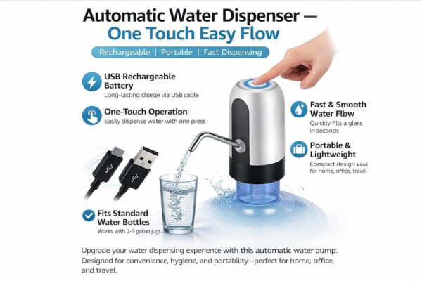 wd3 Automatic Water Dispenser Pump for Bottle USB Rechargeable Water Pump One Touch Electric Water Dispenser for 20L Bottle Portable Drinking Water Pump with Fast Flow Easy Installation for Home Office