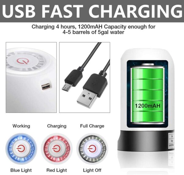 wd5 Automatic Water Dispenser Pump for Bottle USB Rechargeable Water Pump One Touch Electric Water Dispenser for 20L Bottle Portable Drinking Water Pump with Fast Flow Easy Installation for Home Office