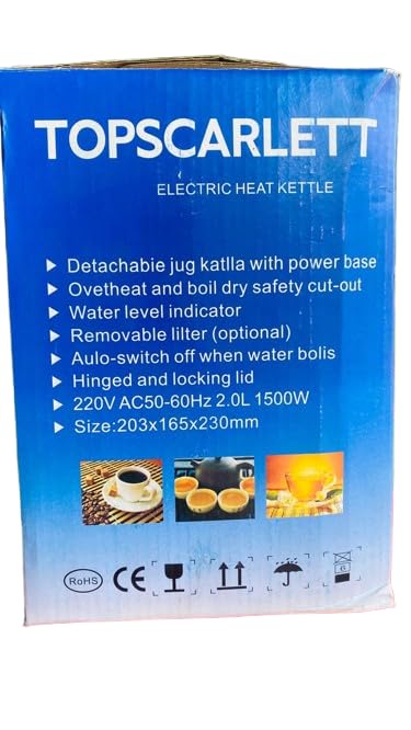 wk2 TOPSCARLETT Electric Kettle, 2.0L, 1500W, Stainless Steel, Auto Shut-Off, Boil Dry Protection, Detachable Jug, SC-20