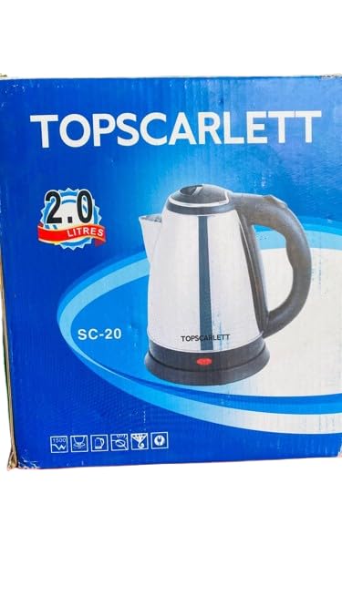 wk3 TOPSCARLETT Electric Kettle, 2.0L, 1500W, Stainless Steel, Auto Shut-Off, Boil Dry Protection, Detachable Jug, SC-20