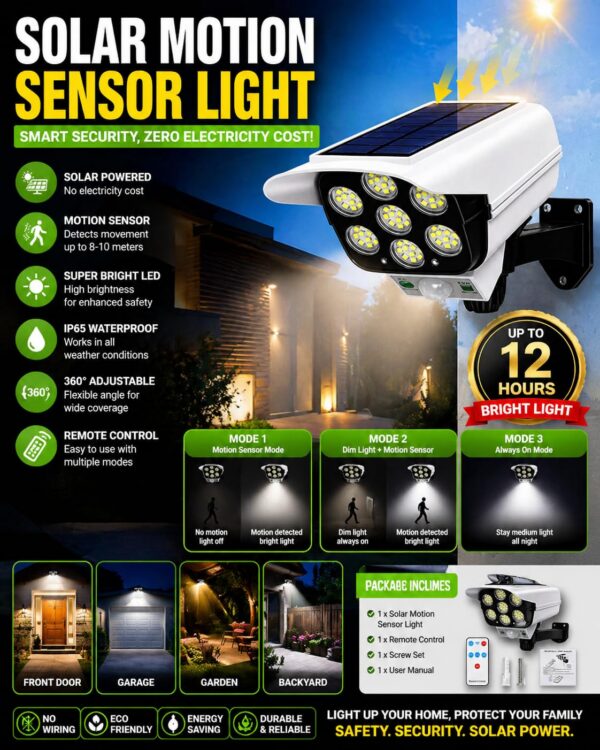 wlsolar2 Wireless Solar LED Outdoor Light – Motion Sensor, Weatherproof Security Lamp