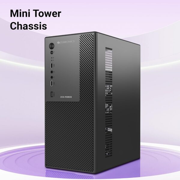Zebronics Force, Computer Chassis, Micro ATX/Mini ITX, USB x 2, Front Audio, Perforated Side Panel, Top-Mounted PSU