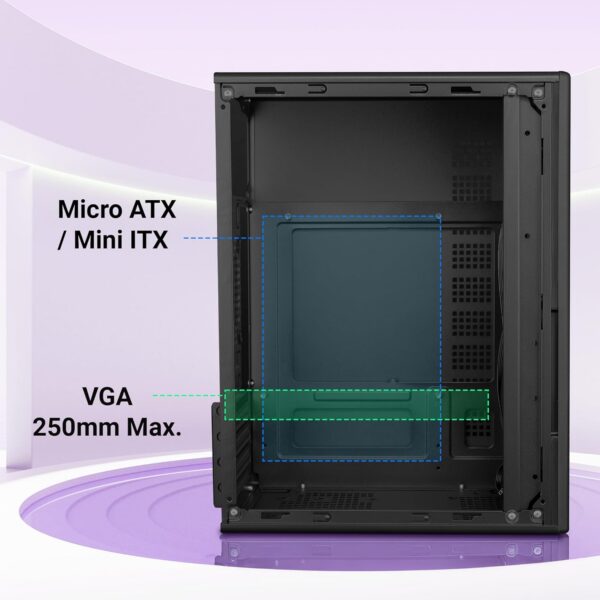 Zebronics Force, Computer Chassis, Micro ATX/Mini ITX, USB x 2, Front Audio, Perforated Side Panel, Top-Mounted PSU
