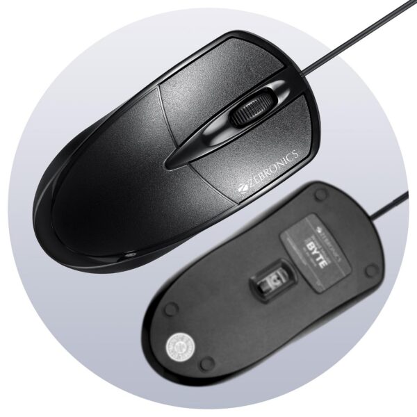 ZEBRONICS Byte Wired Optical Mouse with 3 Buttons, High Precision, 1000 DPI, Works on Most Surfaces, Plug & Play, USB Interface, 1.3m Cable Length