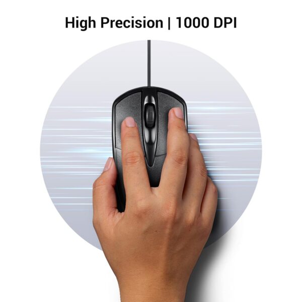 ZEBRONICS Byte Wired Optical Mouse with 3 Buttons, High Precision, 1000 DPI, Works on Most Surfaces, Plug & Play, USB Interface, 1.3m Cable Length