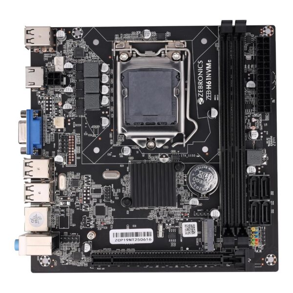 zh611 ZEBRONICS H61-NVMe Micro-ATX Motherboard for LGA 1155 Socket, Supports Intel 2nd & 3rd Generation Processors, M.2 Slot, 5.1 Audio, DDR3 1600 MHz, Ports (RJ45 | SATA | USB | HDMI)