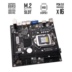 zh616 ZEBRONICS H61-NVMe Micro-ATX Motherboard for LGA 1155 Socket, Supports Intel 2nd & 3rd Generation Processors, M.2 Slot, 5.1 Audio, DDR3 1600 MHz, Ports (RJ45 | SATA | USB | HDMI)
