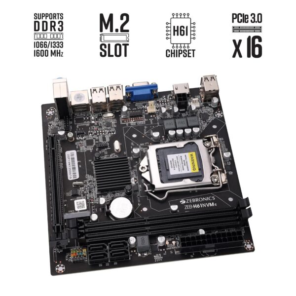 zh616 ZEBRONICS H61-NVMe Micro-ATX Motherboard for LGA 1155 Socket, Supports Intel 2nd & 3rd Generation Processors, M.2 Slot, 5.1 Audio, DDR3 1600 MHz, Ports (RJ45 | SATA | USB | HDMI)