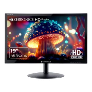 zv191 ZEBRONICS Zeb-V19Hd 18.5 Inch (46.99 Cm) Led Monitor with Supporting Hdmi, Vga Input, Hd 1366 X 768 Pixels, 16.7M Colors, Glossy Panel, Slim Design & Wall Mountable, Black